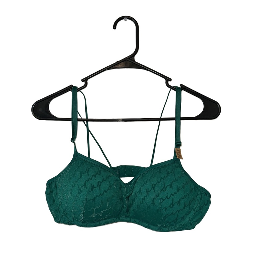 PINK Victoria’s Secret Green “Pink” Cursive Bra